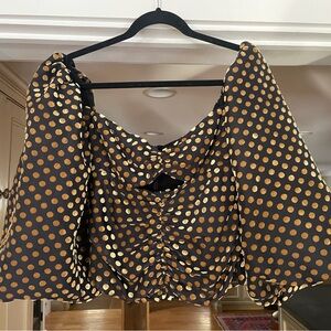 Rhode NWT $395 Resort Ariana Top Dot Jacquard Crop Top Size 4 Black/Gold